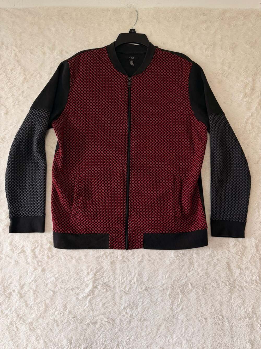 Alfani Mesh Bomber Jacket Full Zip Red Black